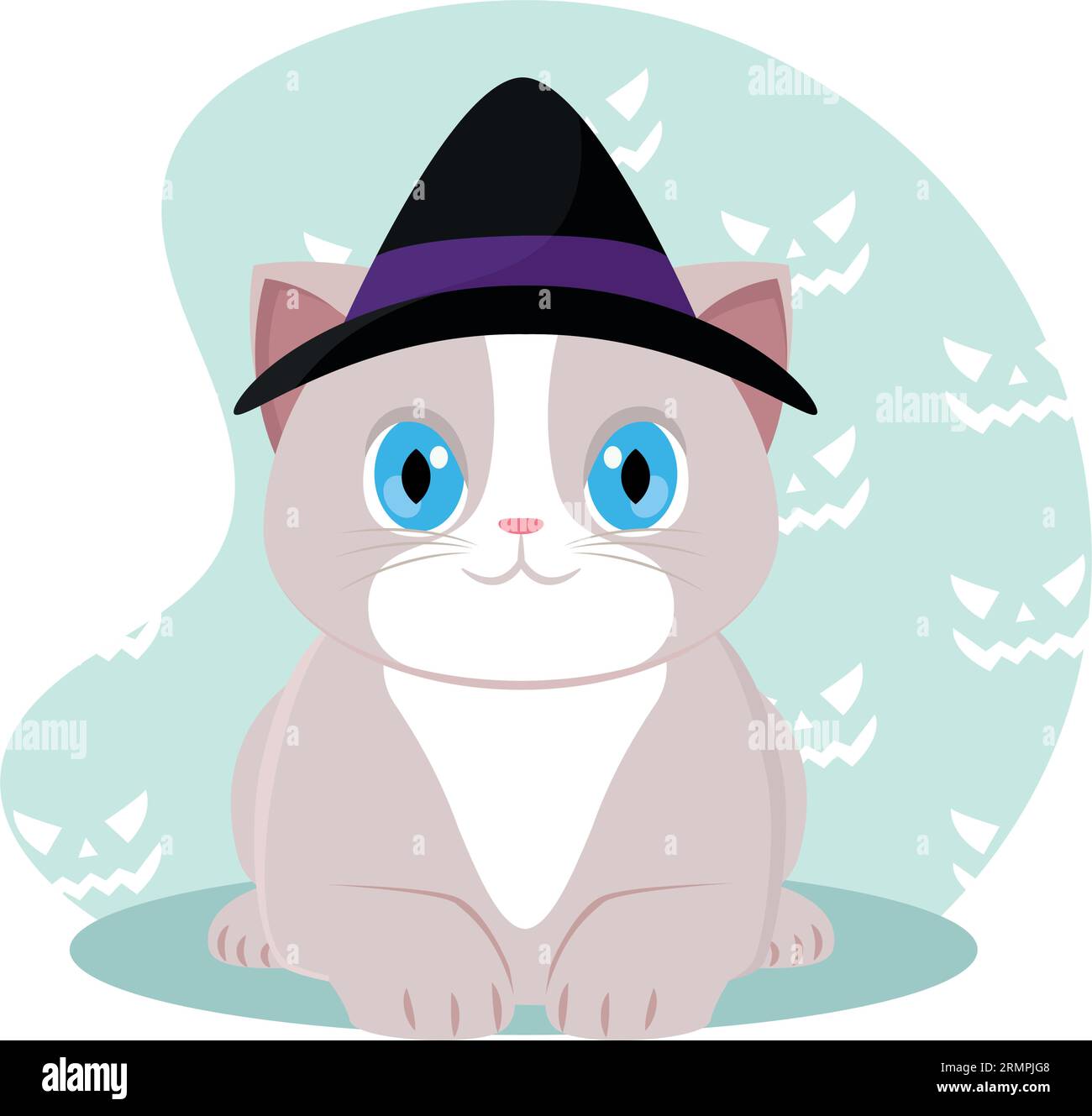Isolated cute cat character with a witch hat costume Vector Stock ...