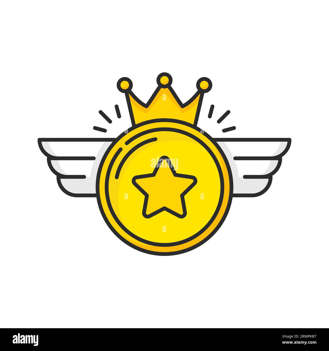 Coin with crown and wings icon of special bonus points, exclusive