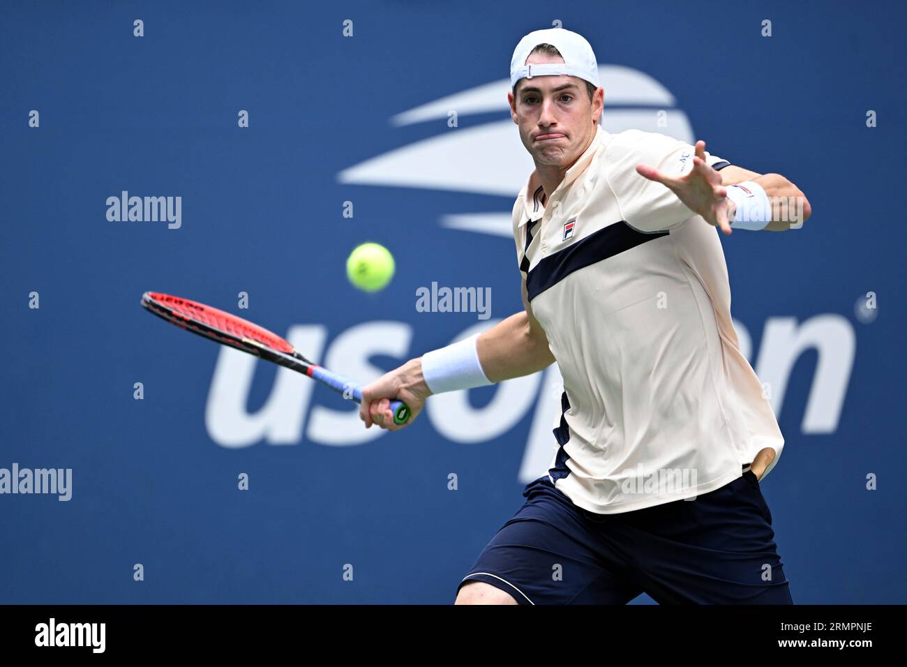 John Isner in action during a mens singles match at the 2023 US Open, Tuesday, Aug