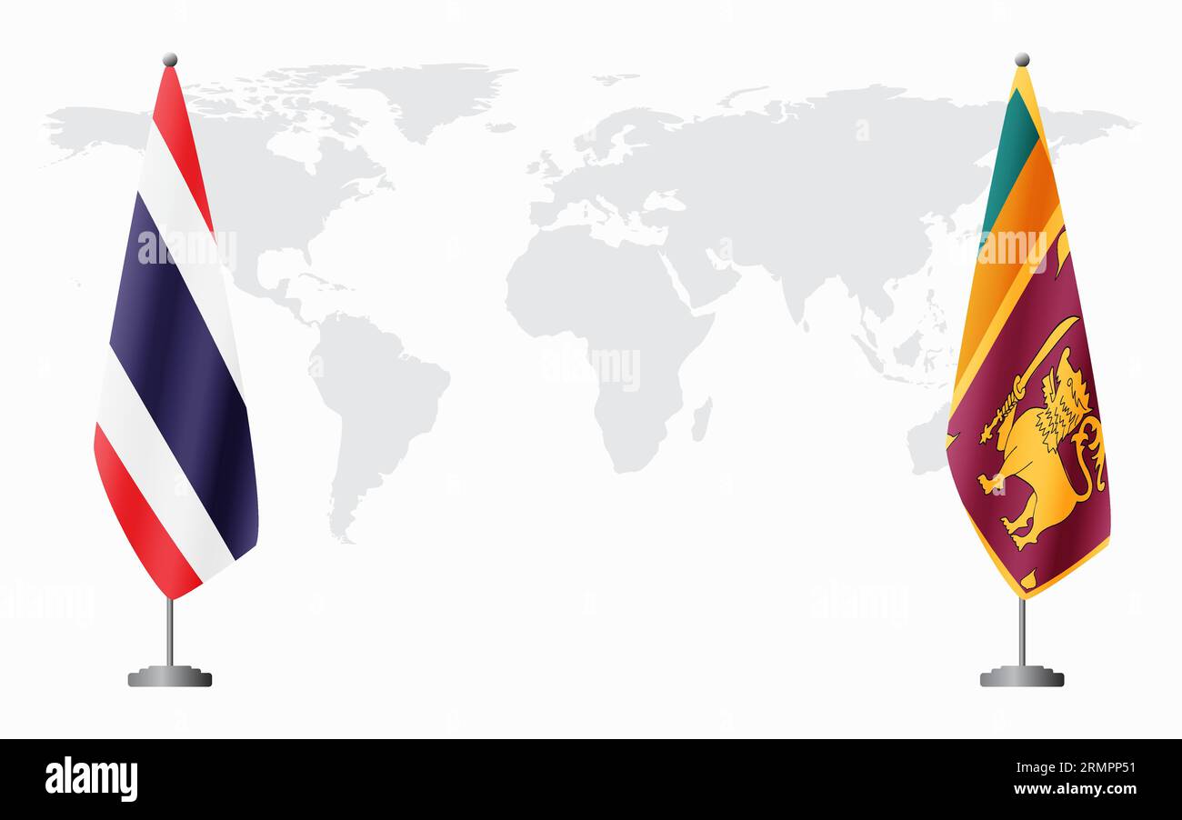 Thailand and Sri Lanka flags for official meeting against background of world map Stock Vector