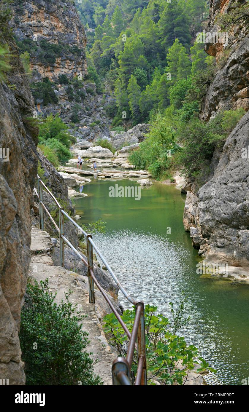 Natural pools of La Fontcalda de Prat de Comte in the Terra Alta region, province of Tarragona, Catalonia, Spain Stock Photo