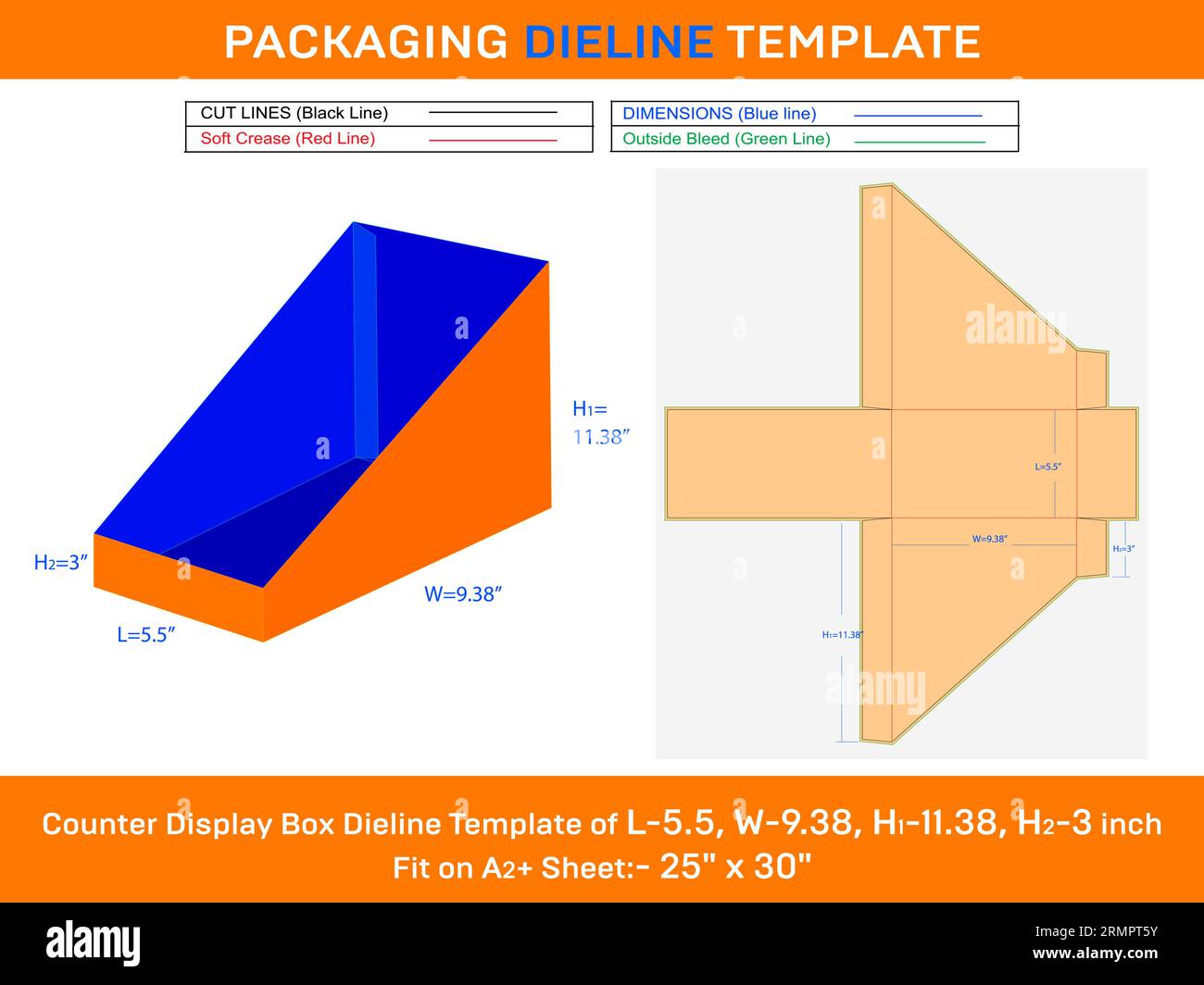 Counter Display Box Dieline Template for Cardboard L 5.5xW 9.38xH1 11