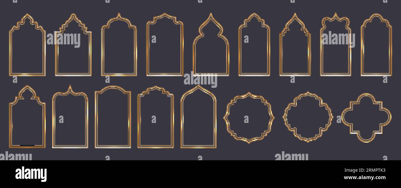 Ramadan window frame shapes. Islamic golden arches. Muslim mosque ...