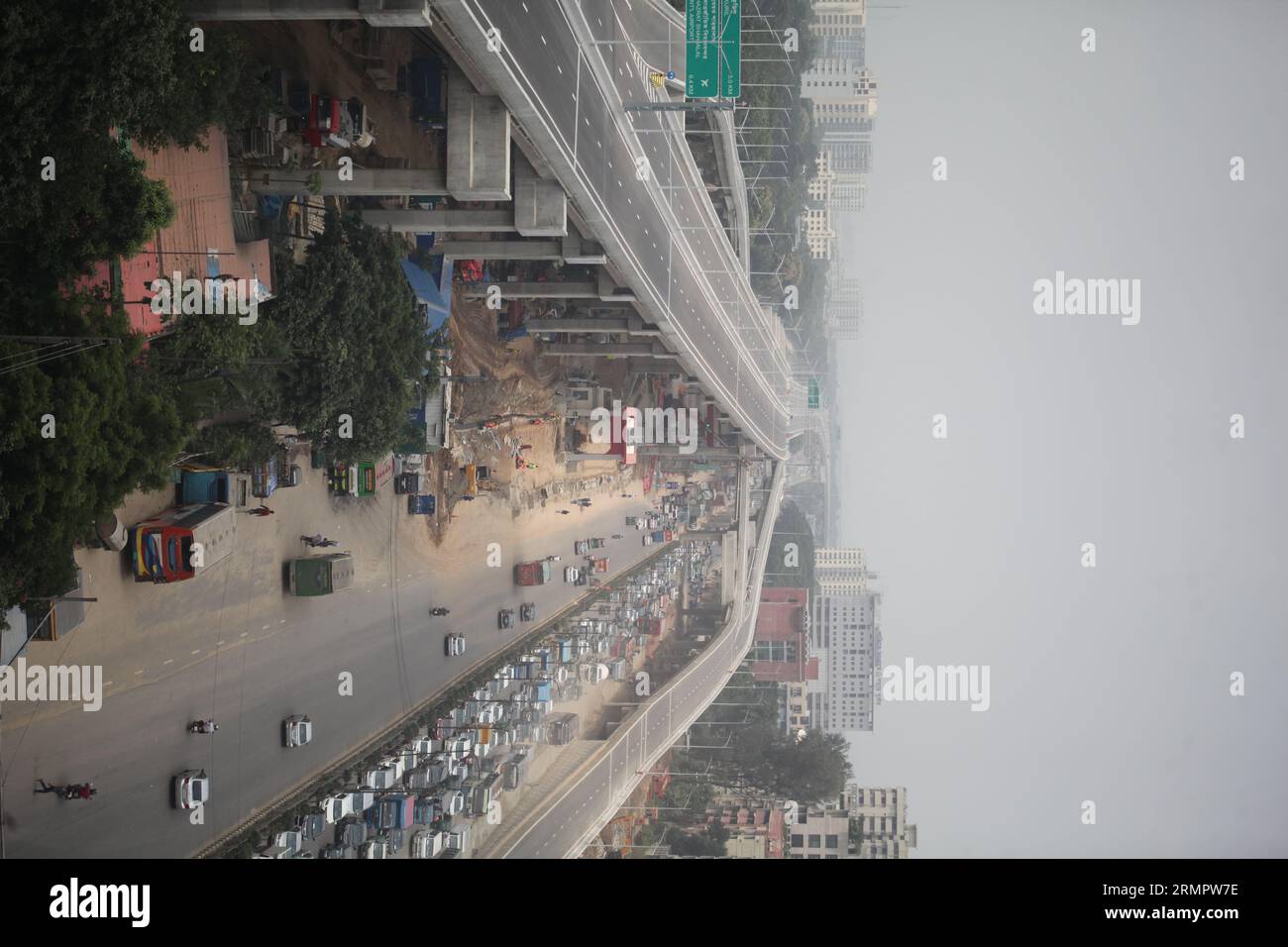Dhaka Bangladesh.september 2,2023.Elevated Expressway In The Making: A bird’s-eye-view of the under-construction ramps of Dhaka Elevated Expressway at Stock Photo