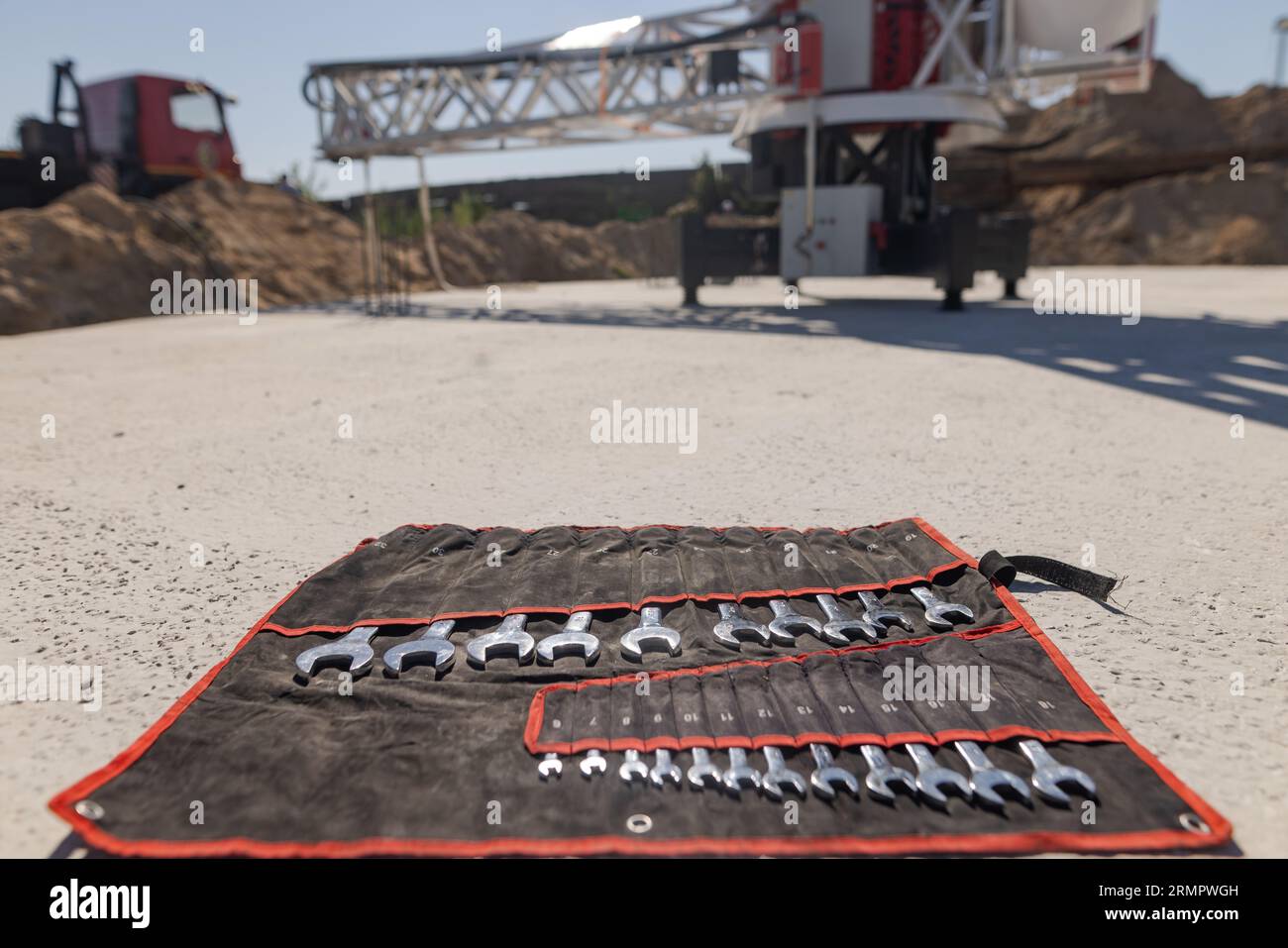 set of wrenches at construction site Stock Photo