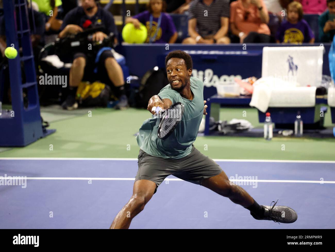 Flushing Meadows, New York, USA. 29th Aug, 2023. Gael Monfils of France in action against Taro Daniel of Japan during first round action at the US Open in New York City. Credit: Adam Stoltman/Alamy Live News Stock Photo