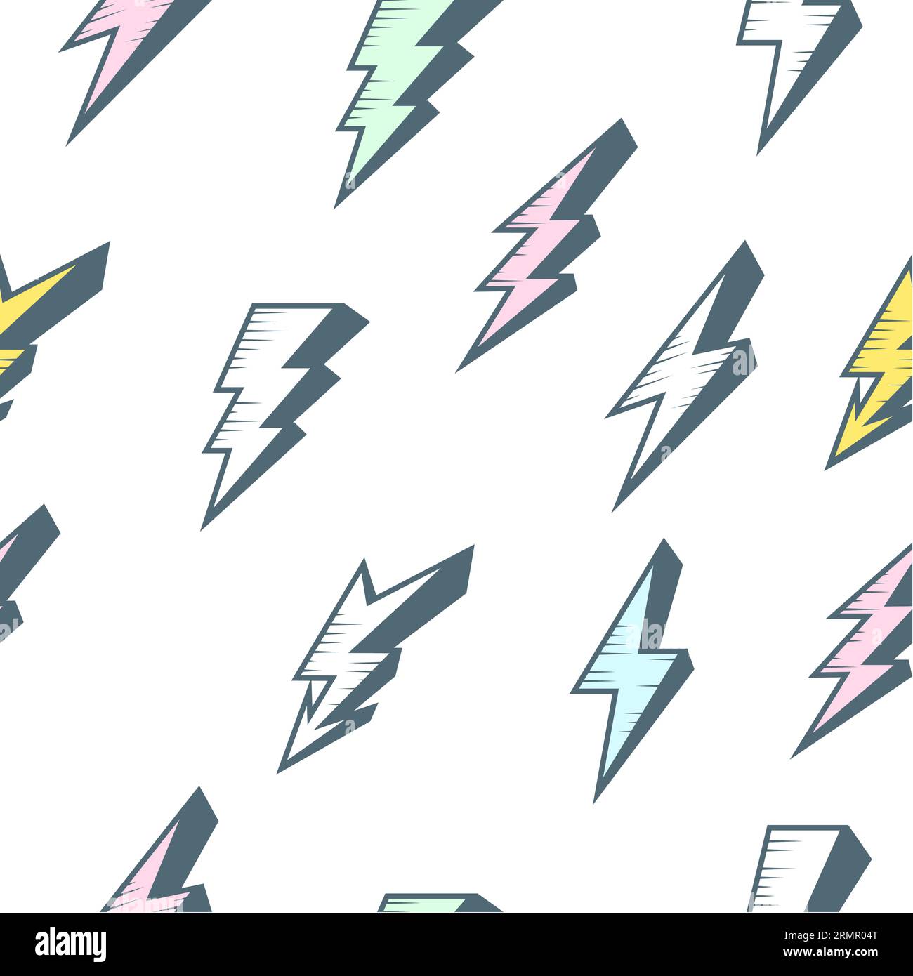 Cartoon lightning bolt seamless pattern, thunder background, vector Stock Vector