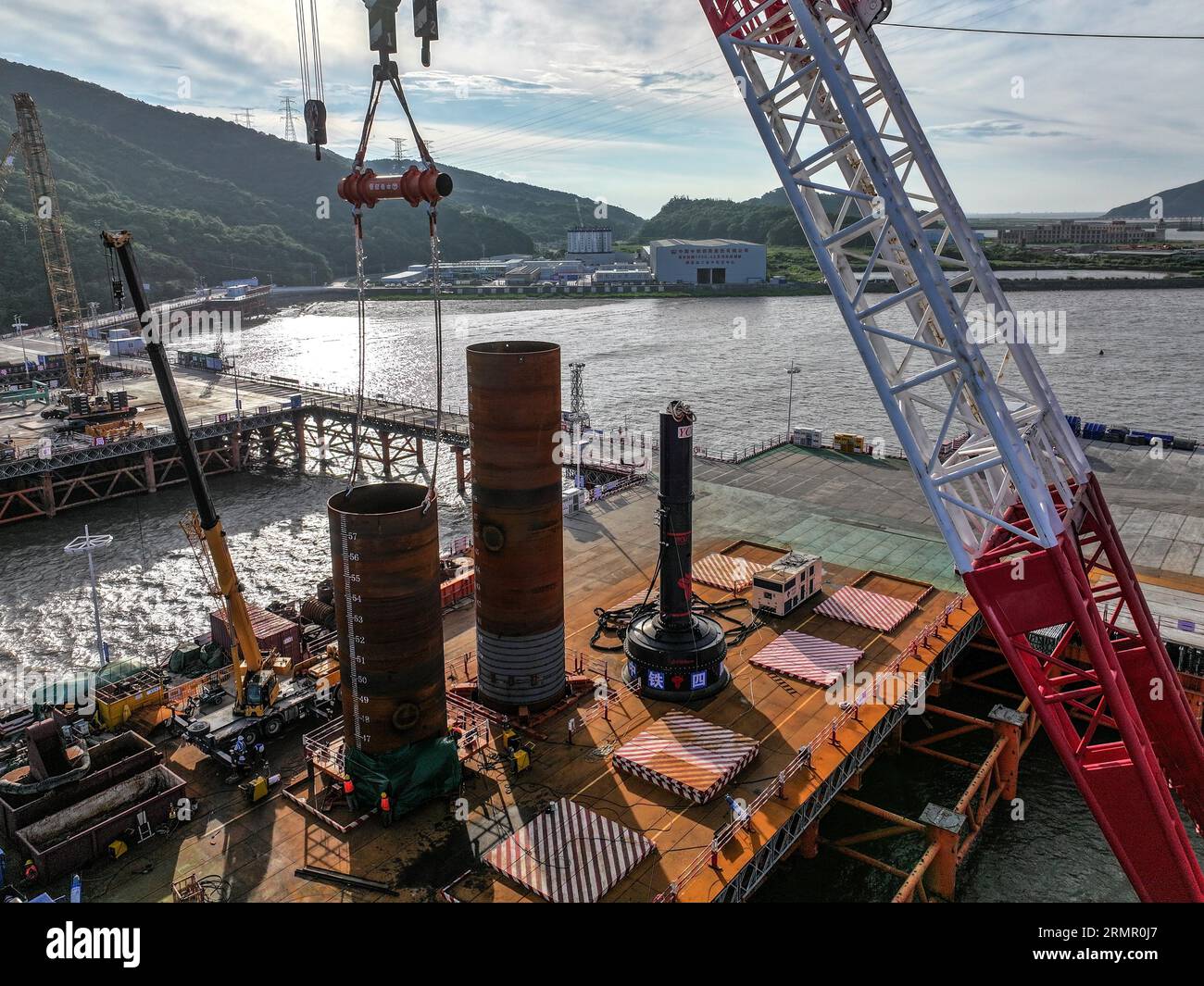 Aerial photo shows the construction site of the Xihoumen railway ...