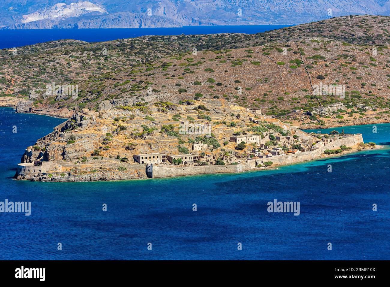 The medieval ruins of Spinalona island in the Lasithi region of Crete ...