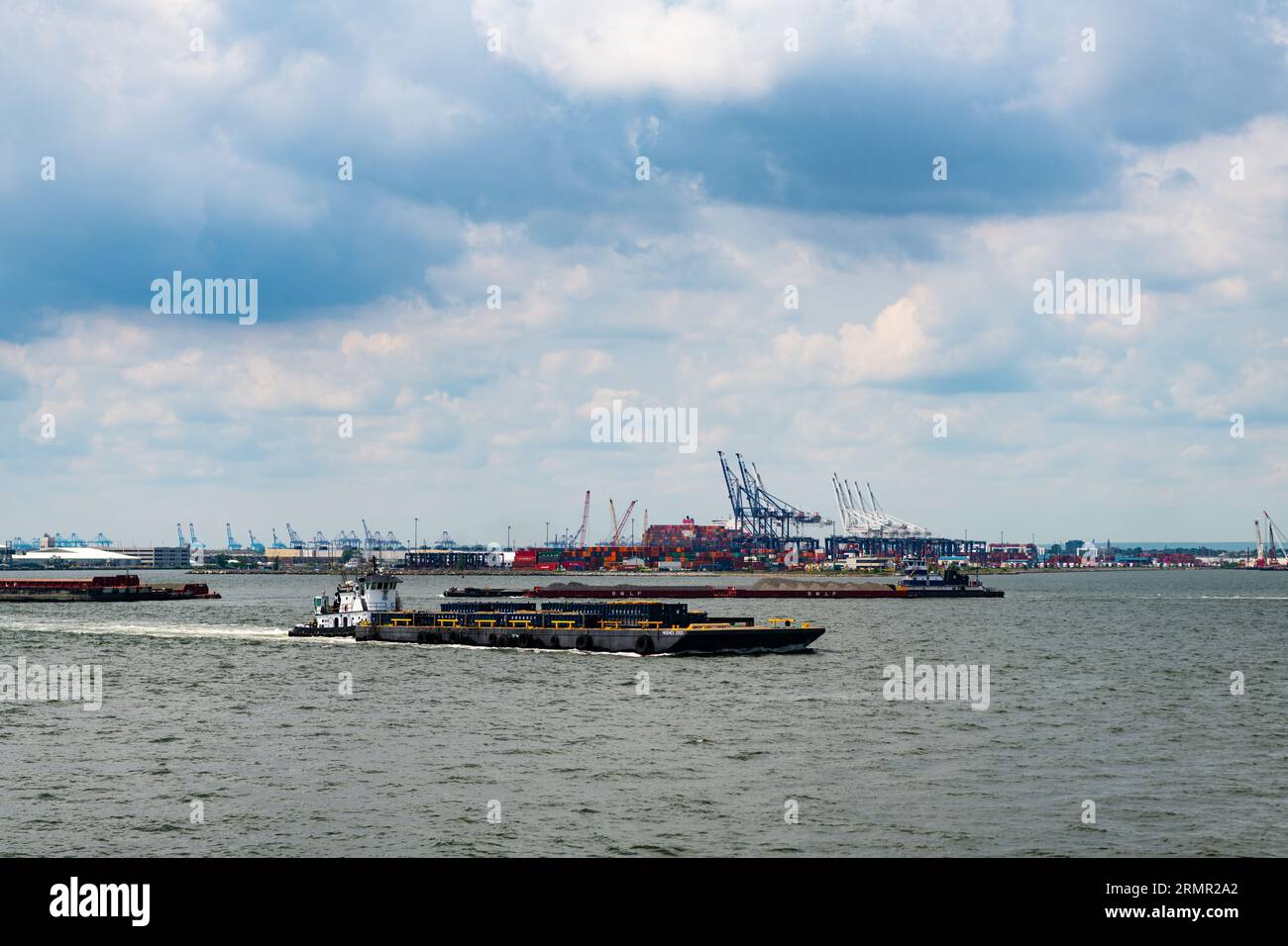 New York City, USA - July 25, 2023: Port facility, import export containers. Stock Photo