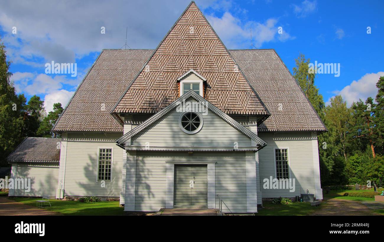 Elimäen kirkko, Petter Loman 1638, kellotapuli Aatami Juhanpoika Marttila 1797, Kouvola, Finland Stock Photo