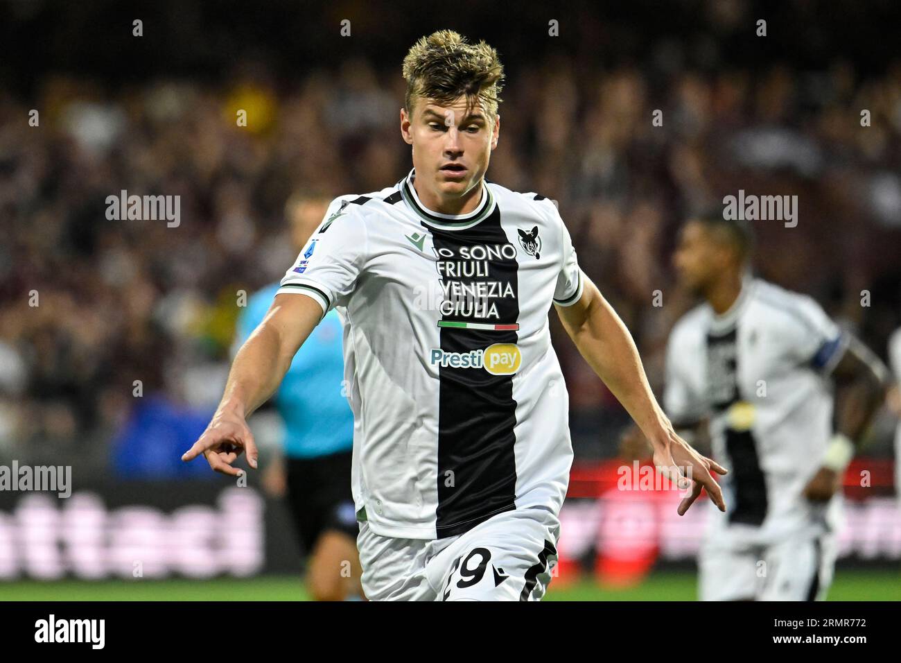 Jaka Bijol of Udinese Calcio gestures during the Serie A football match between US Salernitana and Udinese Calcio at Arechi stadium in Salerno (Italy) Stock Photo