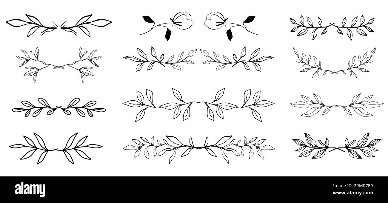 Floral dividers set Hand drawn leaf borders decor Stock Vector