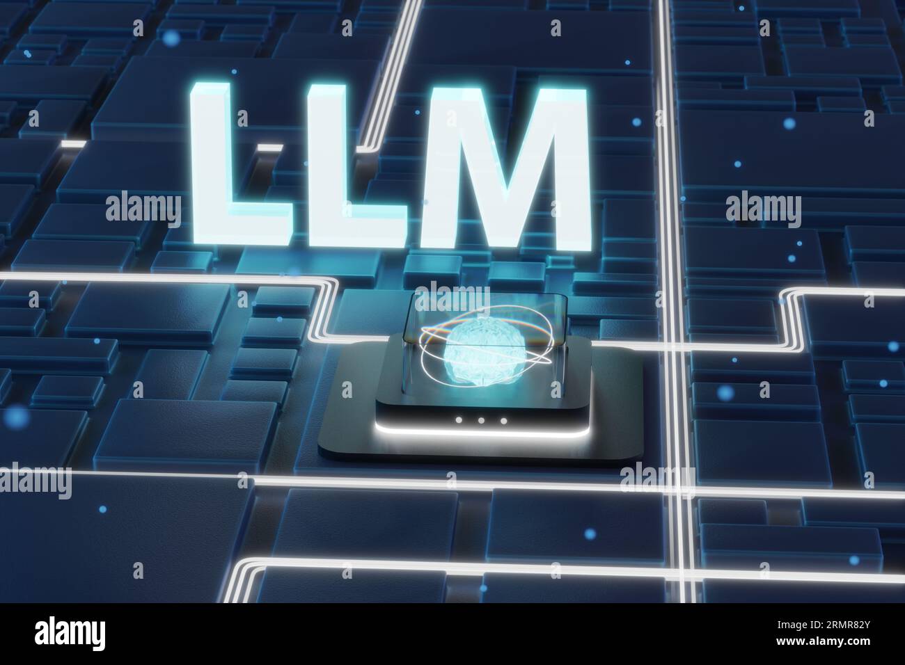 LLM Large Language Models concept. 3d rendering of an artificial brain ...