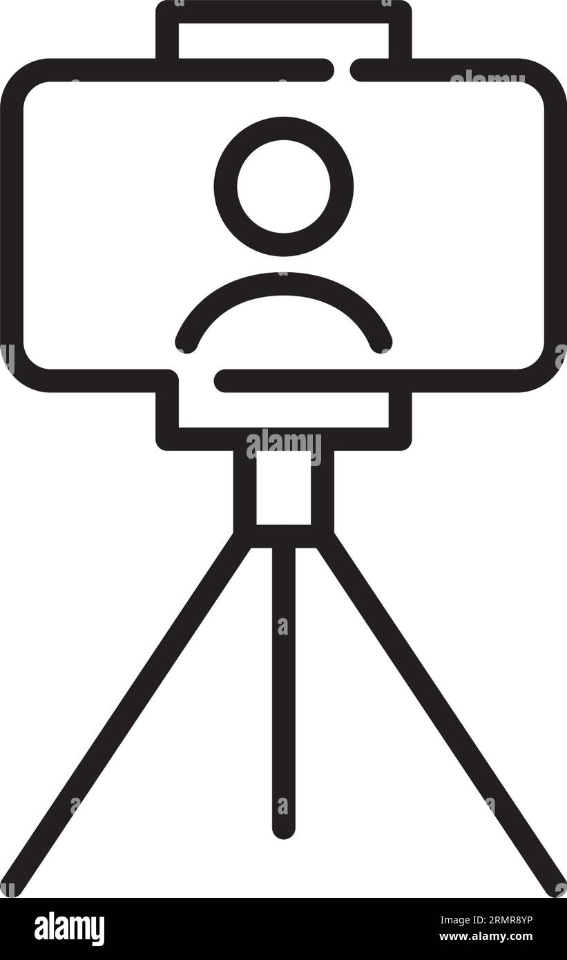 Blogging filming themselves with a smartphone on a tripod. Pixel perfect, editable stroke Stock Vector