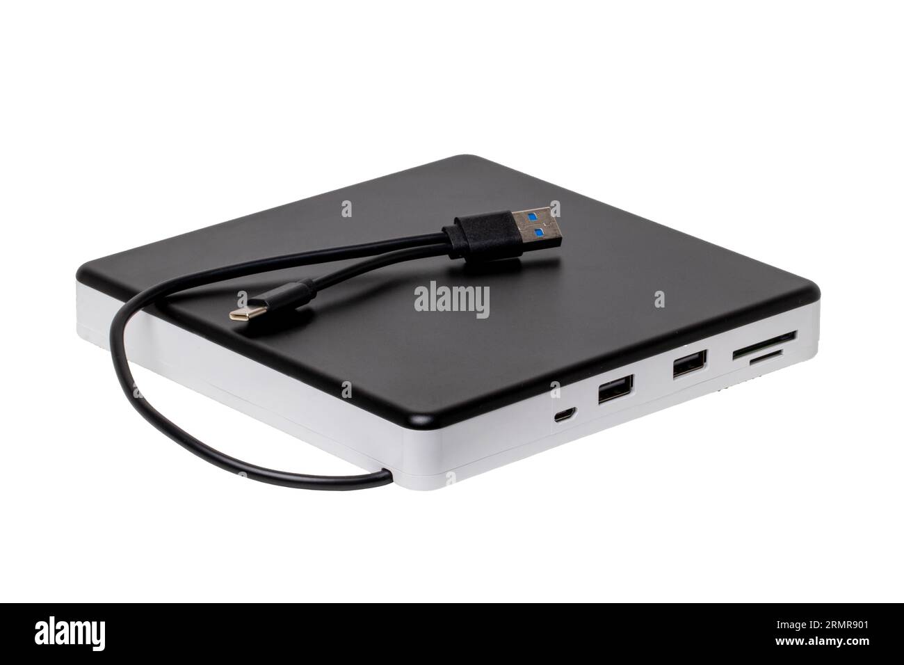 Closeup of a external DVD CD usb burner drive and player with
