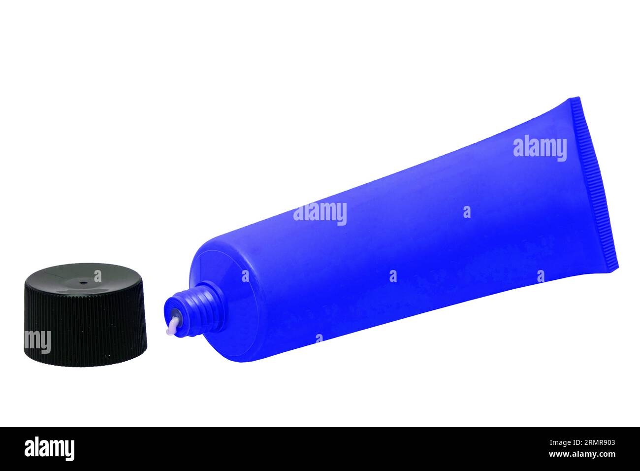 Cosmetic products isolated. Closeup of a opened blue tube cosmetic