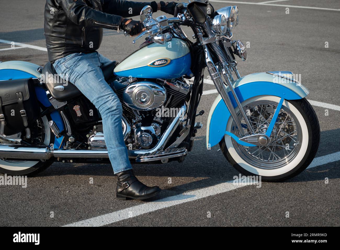 Harley Davidson Springer Softail Driver With His Motor Bike Stock Photo