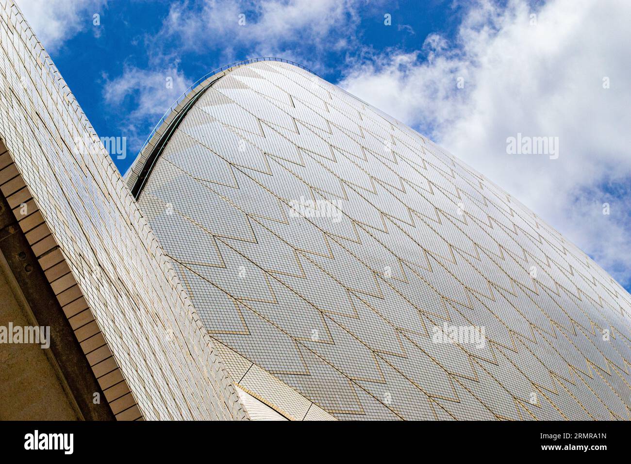 Close up of the vast number of glossy tiles covering the Sydney Opera House, showing the intricate detail of the tiles Stock Photo
