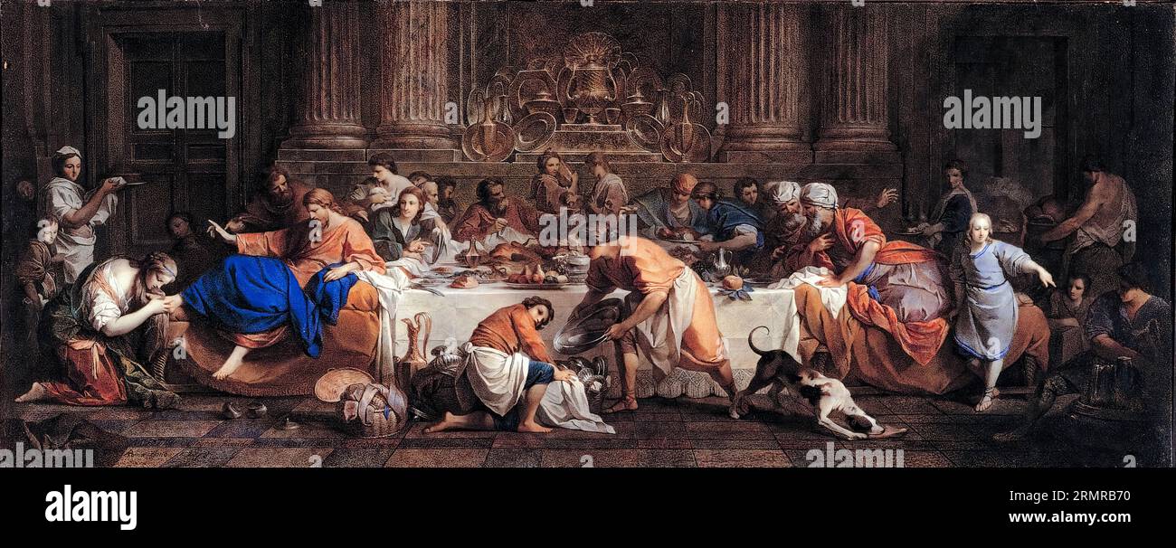 Maria Felice Tibaldi, Dinner at the House of the Pharisee, painting in watercolour painting on parchment, circa 1748 Stock Photo
