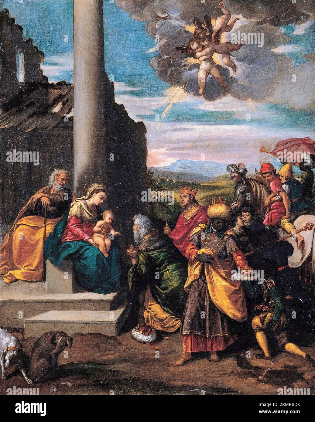 Ippolito Scarsella called Scarsellino, Adoration of the Magi, painting in oil on canvas, 1575-1580 Stock Photo