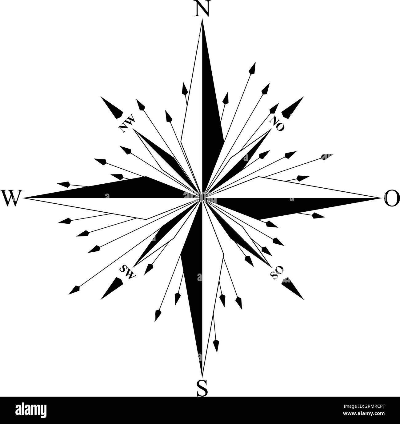 Compass rose vector with eight wind directions and German East description.  Wind Rose with 360 degree scale and abstract chess pattern ball Stock  Vector Image & Art - Alamy