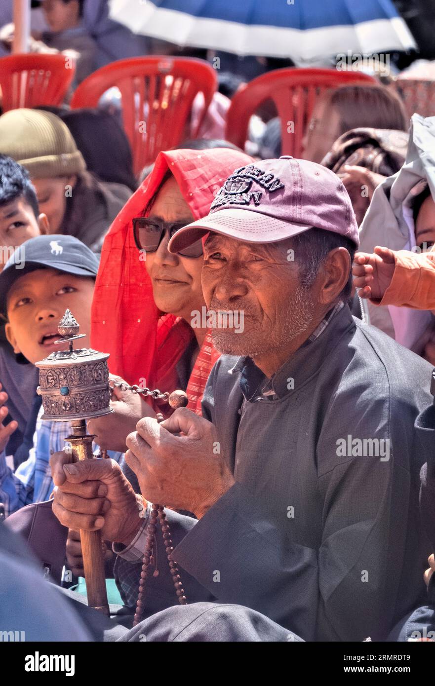 Pilgrim with mala prayer beads, Takthok Tsechu festival, Sakti, Ladakh, India Stock Photo