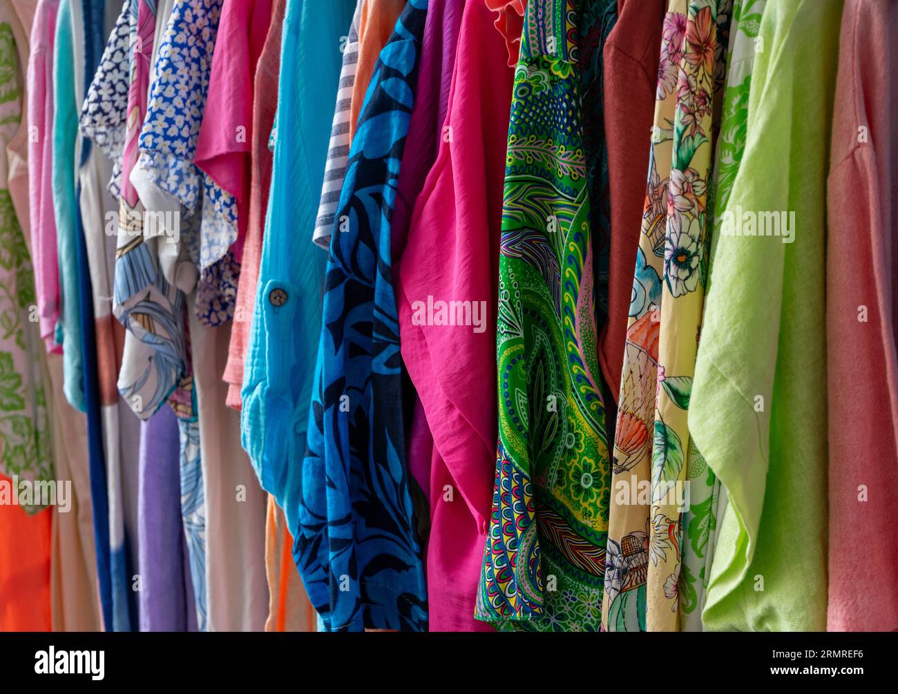 Colorful clothes for sale in the market Stock Photo