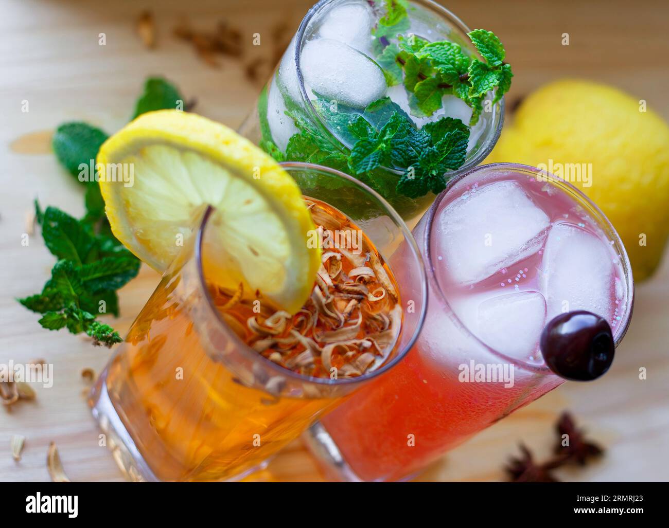 Fruity Cocktails with Garnish Stock Photo