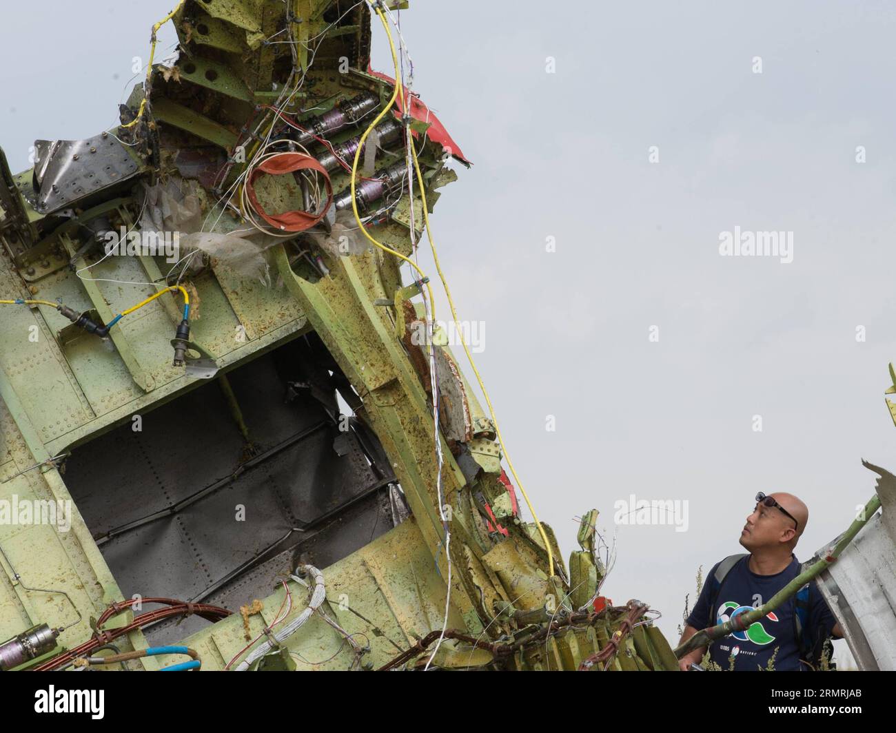 (140722) -- DONETSK, July 22, 2014 (Xinhua) -- An expert from Malaysian investgation team inspects the crash site of flight MH17 of Malaysia Airlines in Ukraine s Donetsk region, on July 22, 2014. The flight MH17 of Malaysia Airlines crashed on July 17 in Ukraine s Donetsk region, with all the 298 people on board having been killed. (Xinhua/Dai Tianfang)(zhf) UKRAINE-DONETSK-MH17-MALAYSIAN EXPERT-INVESTIGATION PUBLICATIONxNOTxINxCHN   Donetsk July 22 2014 XINHUA to Expert from Malaysian investgation Team inspect The Crash Site of Flight  of Malaysia Airlines in Ukraine S Donetsk Region ON July Stock Photo