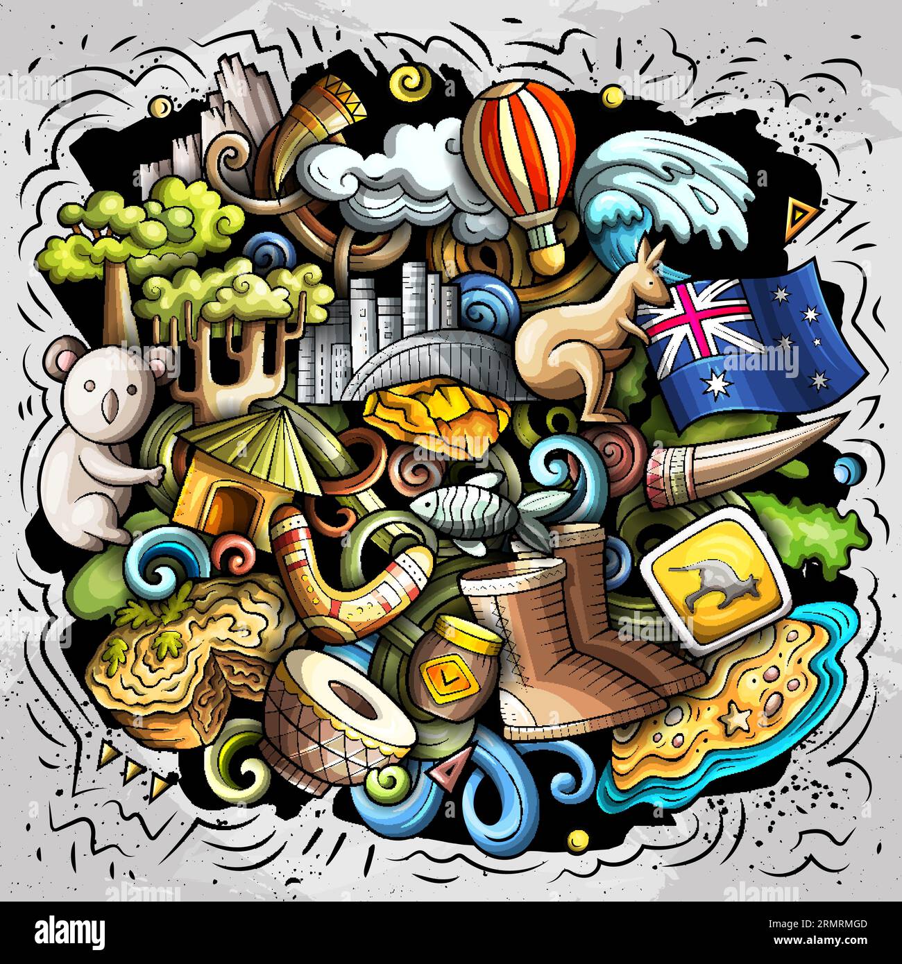 Australia cartoon vector doodle illutraditional symbols. Australian