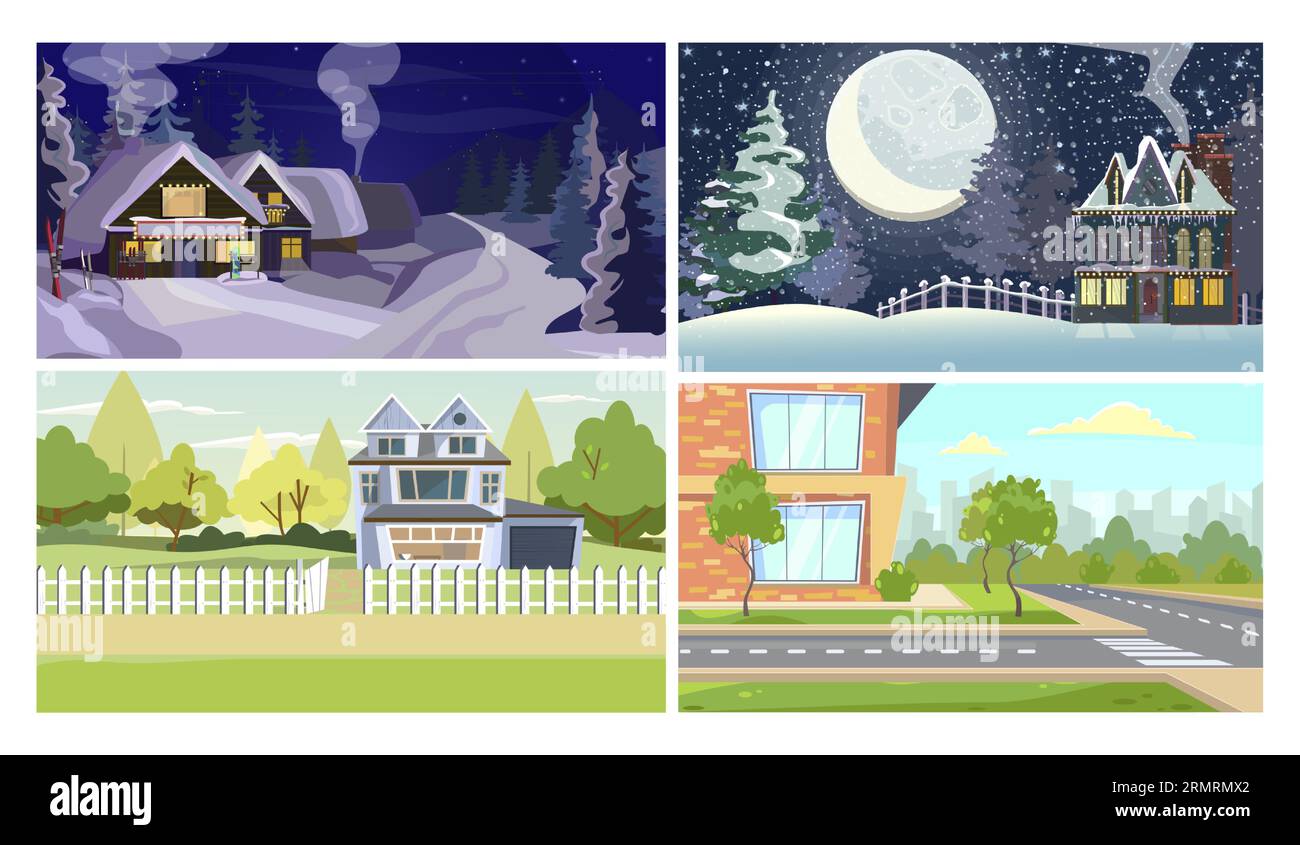 Downtown houses flat vector illustration set Stock Vector Image & Art ...
