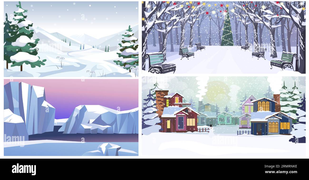 Nature in winter flat vector illustration set Stock Vector Image & Art ...