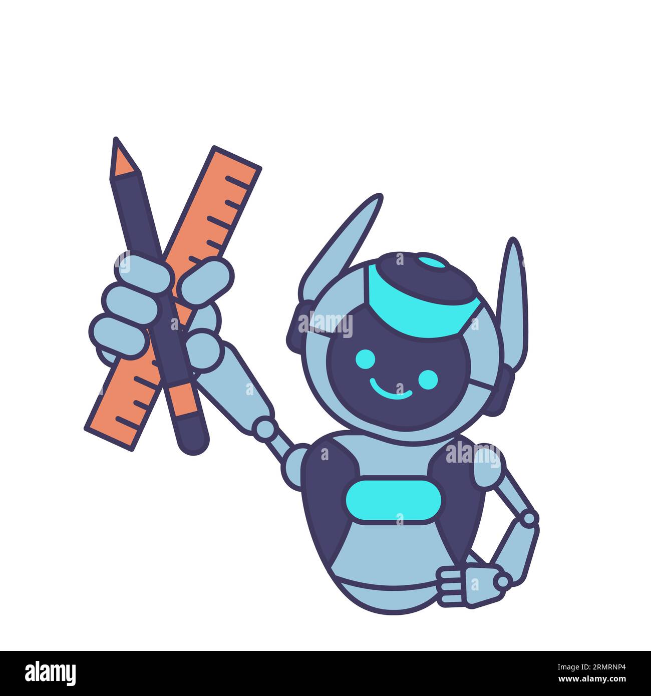 Robot mascot holding pencil and ruler vector illustration Stock Vector