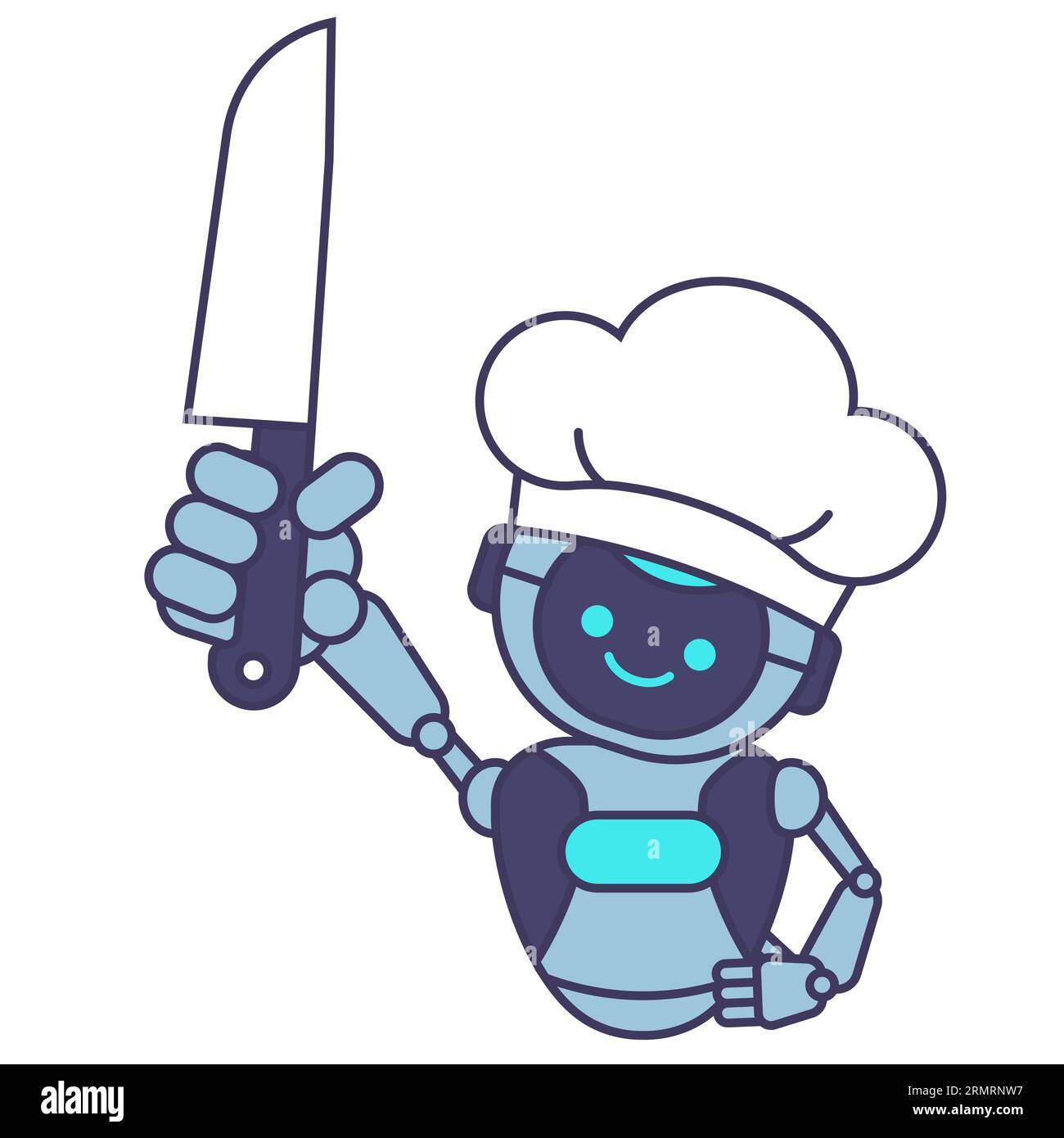 Robot chef holding knife vector illustration. Robot chef mascot illustration Stock Vector