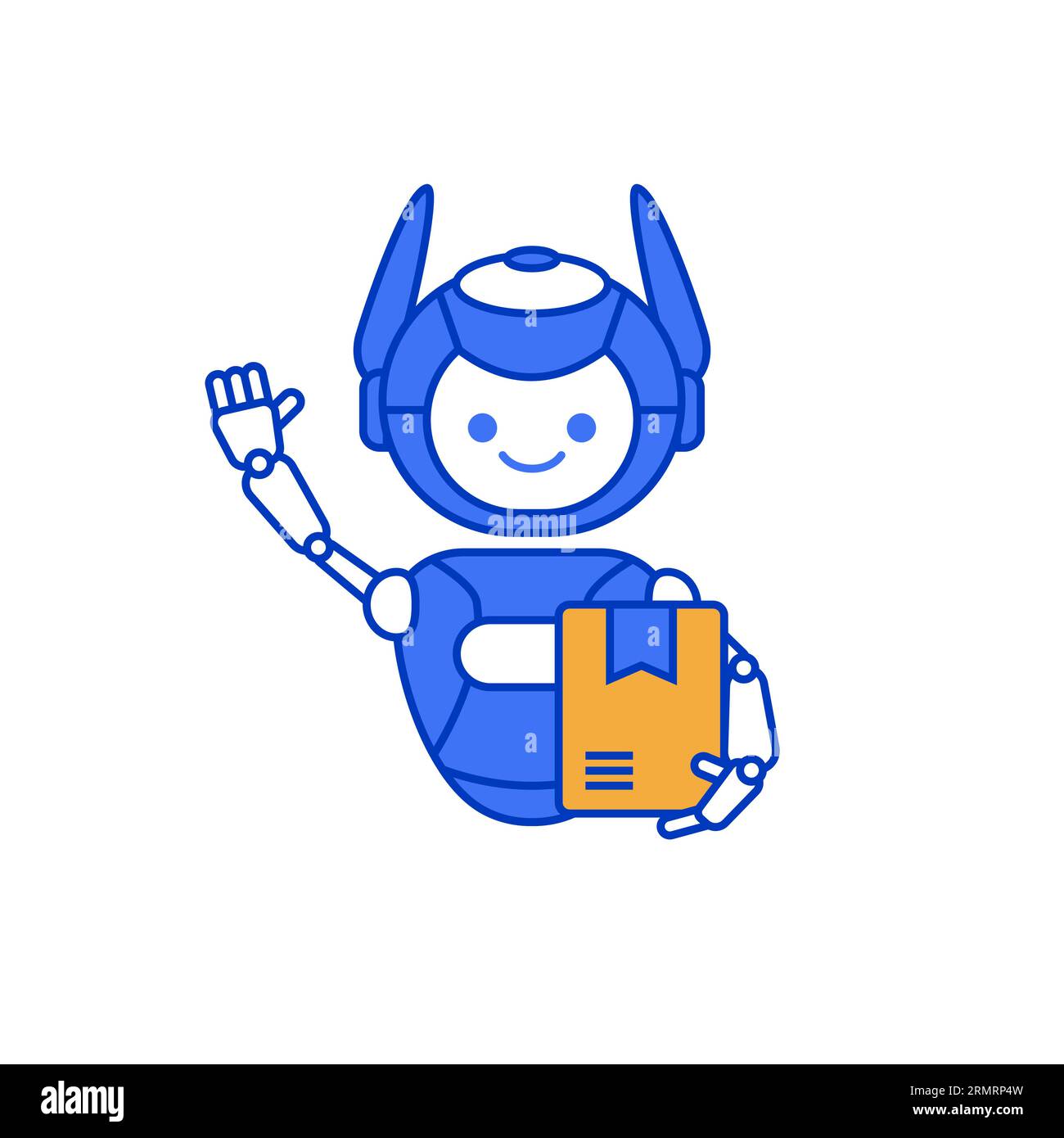 Robot mascot delivering package illustration. Robot carrying parcel. Stock Vector