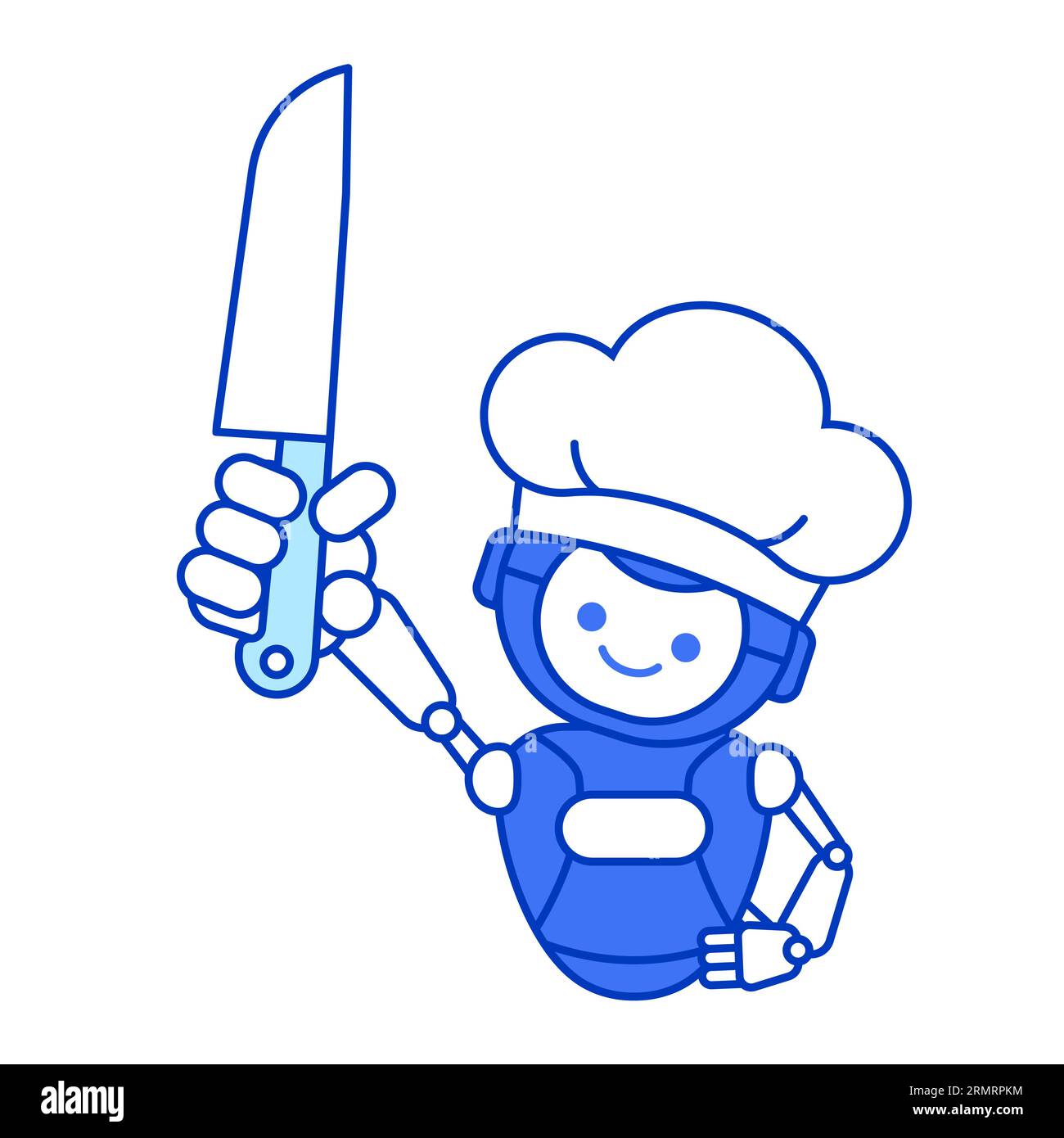 Robot chef holding knife vector illustration. Robot chef mascot illustration Stock Vector