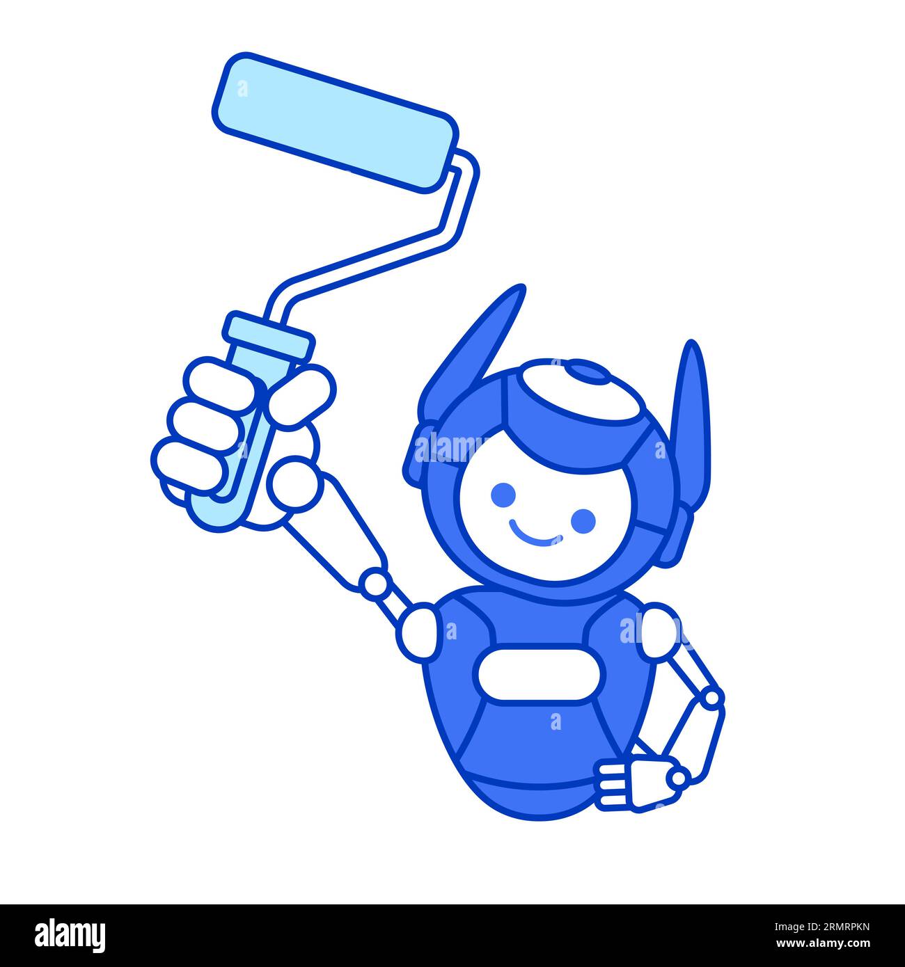 Robot mascot holding paint roller vector illustration Stock Vector
