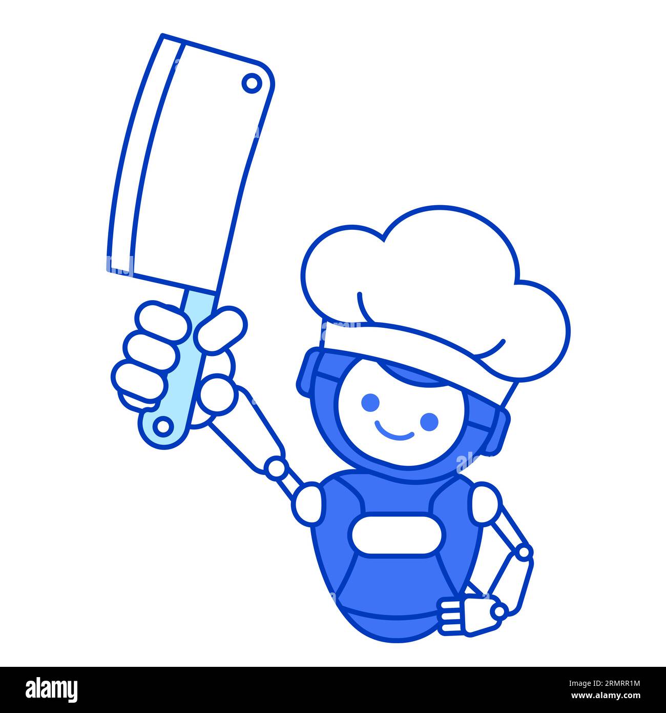 Robot chef holding knife vector illustration. Robot chef mascot illustration Stock Vector