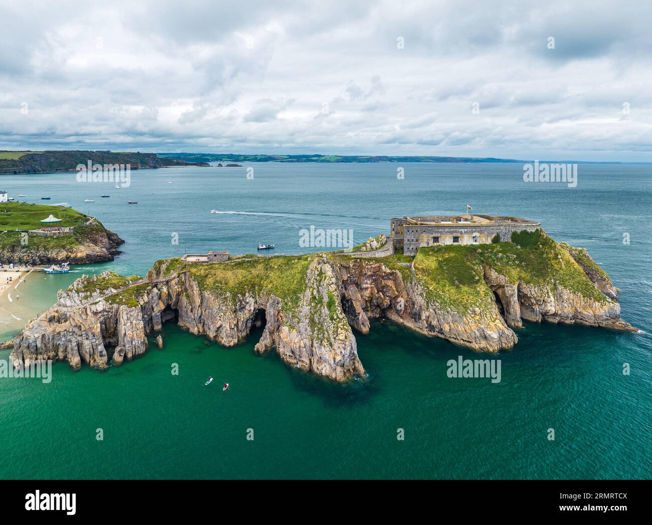 St. Catherines Island and fort from a drone, Tenby, Pembrokeshire