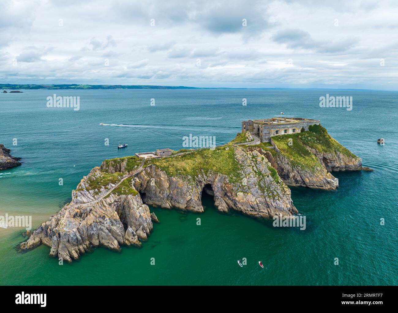St. Catherines Island and fort from a drone, Tenby, Pembrokeshire