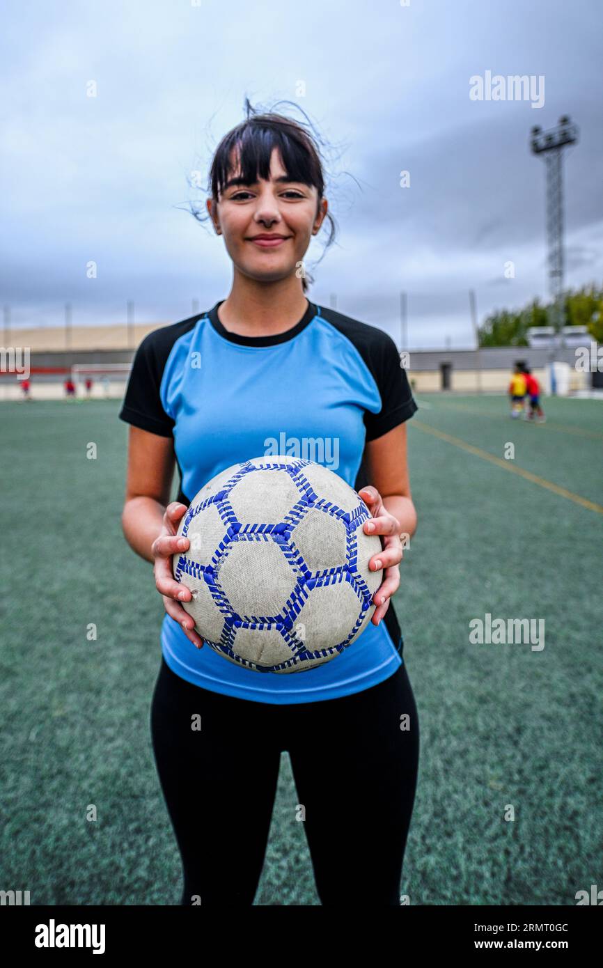 Youth soccer coach, directs daily training Stock Photo Alamy