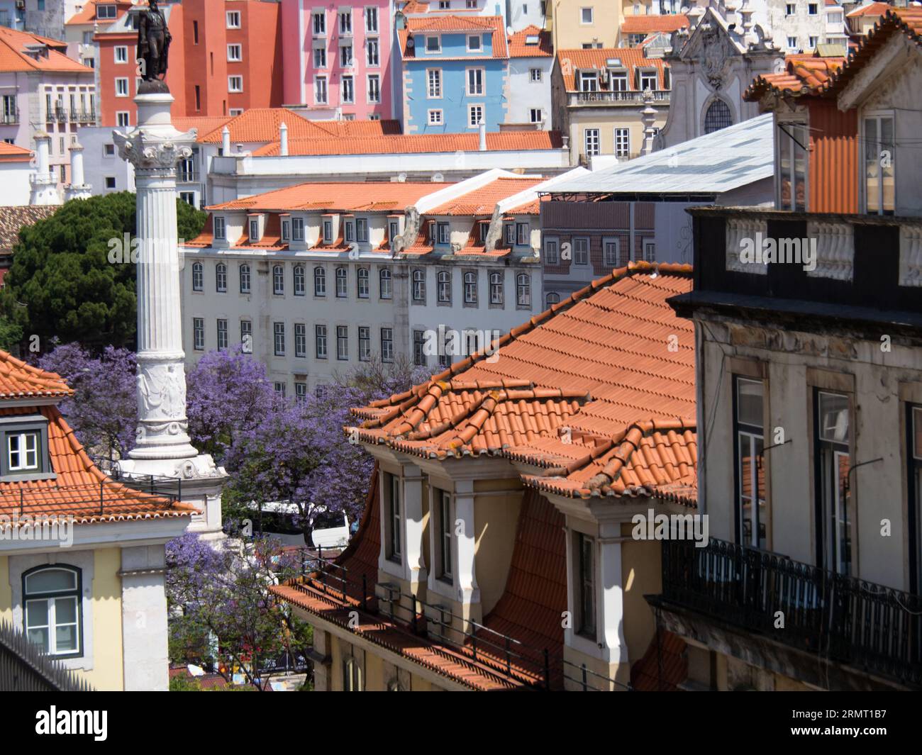 Aerial view of historical houses with red roofs. Detailed views of