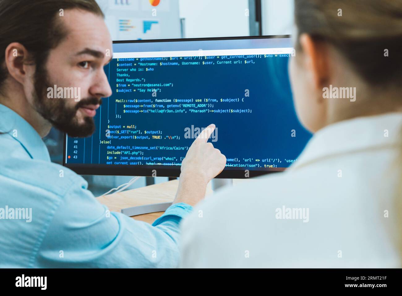 Professional development programers programming game software or developing code for shopping online financial data security system network working at Stock Photo