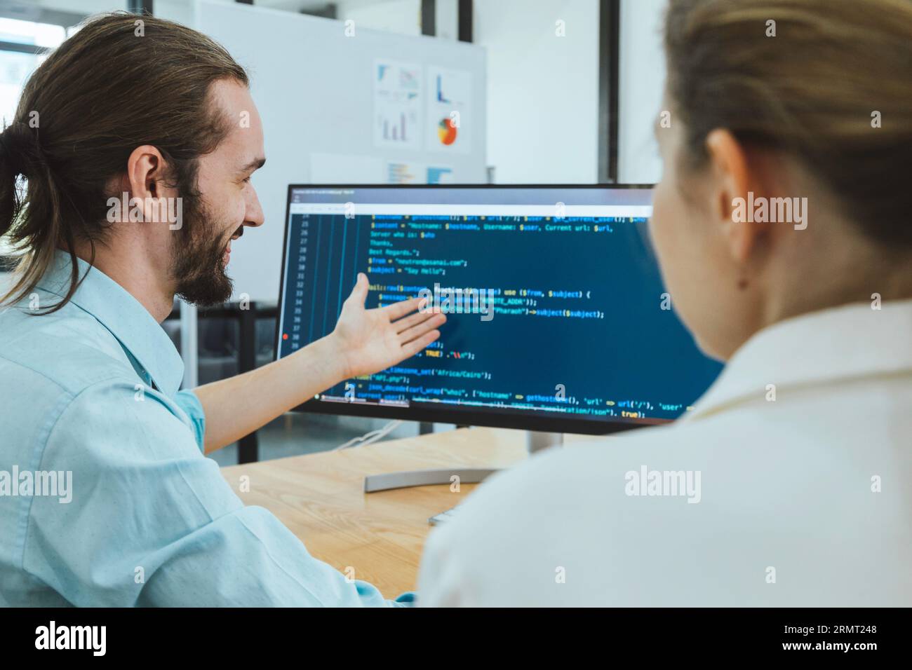 Professional development programers programming game software or developing code for shopping online financial data security system network working at Stock Photo