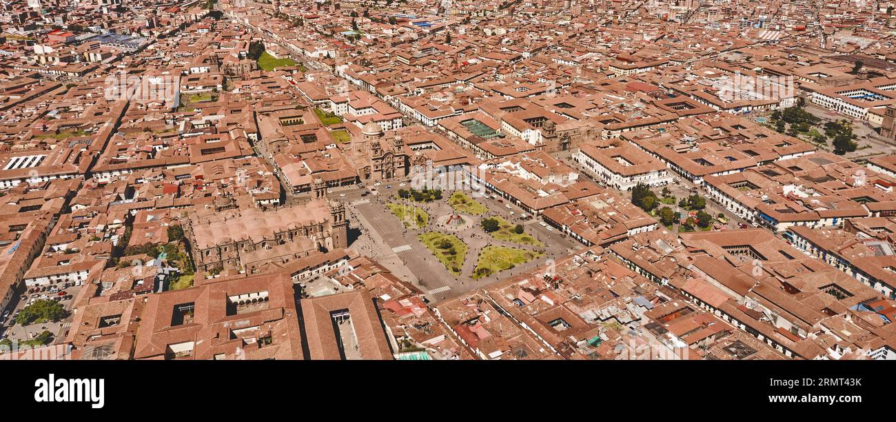 Aerial view Aden Mountain at Plaza de armas, Cusco, Peru Stock Photo ...