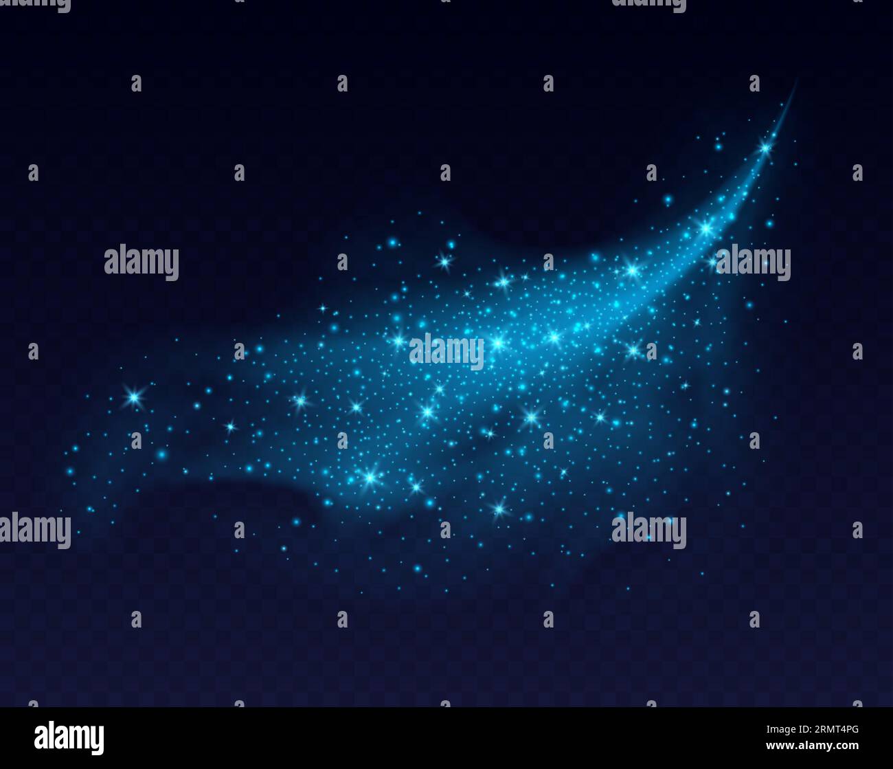 Blue dust cloud with sparkles isolated on dark background. Stock Vector