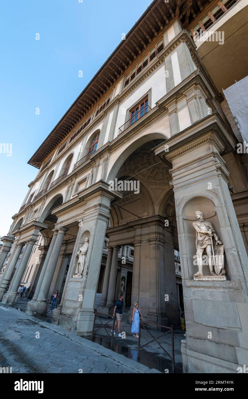 The frontage of the Uffizi Gallery with its row of huge arches facing