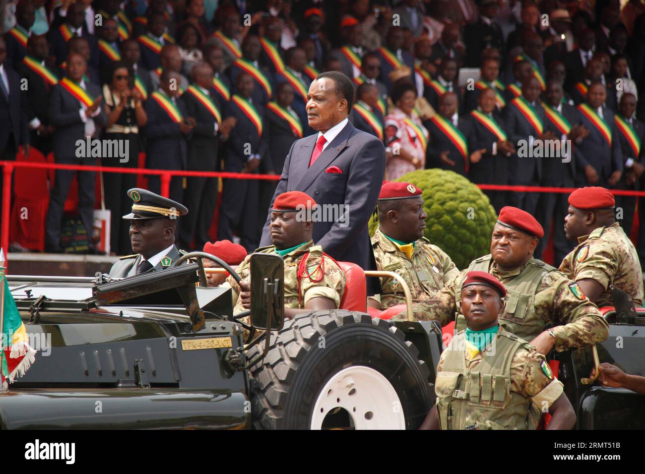 (140815) -- SIBITI (REPUBLIC OF CONGO), Aug. 15, 2014 -- Republic of Congo s President Denis Sassou-Nguesso reviews the army during a celebration marking the 54th independence anniversary of the country in Sibiti, the Republic of Congo, Aug. 15, 2014. ) CONGO-SIBITI-INDEPENDENCE-ANNIVERSARY LiuxKai PUBLICATIONxNOTxINxCHN   Republic of Congo Aug 15 2014 Republic of Congo S President Denis Sassou Nguesso Reviews The Army during a Celebration marking The 54th Independence Anniversary of The Country in  The Republic of Congo Aug 15 2014 Congo  Independence Anniversary  PUBLICATIONxNOTxINxCHN Stock Photo