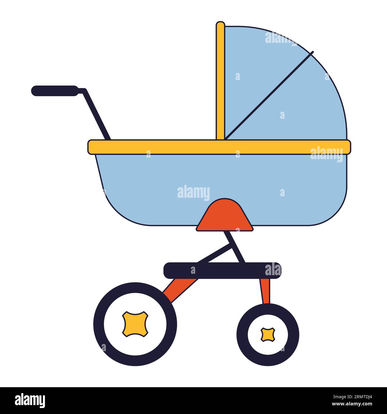 Baby stroller flat line color isolated vector object Stock Vector